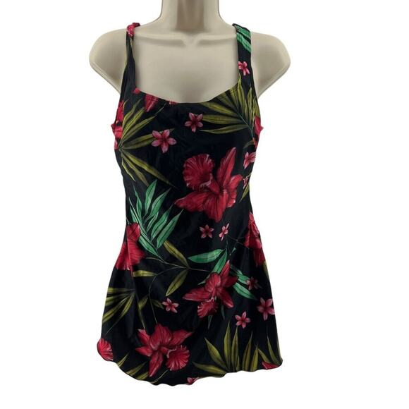 Indigo Bay Red Floral One Piece Sarong Front Swimsuit Womens Size 14 - Picture 1 of 7